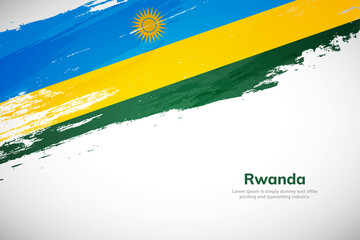 Brush painted grunge flag of Rwanda country. Hand drawn flag style of Rwanda. Creative brush stroke concept background