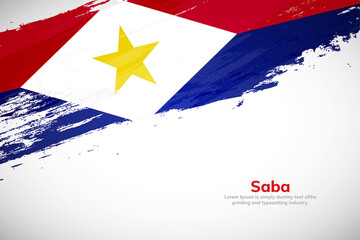 Brush painted grunge flag of Saba country. Hand drawn flag style of Saba. Creative brush stroke concept background
