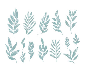 チョークで描いたような手描きの草木バラバラパーツ　