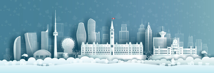 Obraz na płótnie Canvas Illustration travel landmarks architecture Canada in toronto famous city.