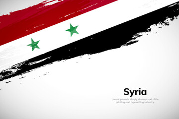 Brush painted grunge flag of Syria country. Hand drawn flag style of Syria. Creative brush stroke concept background