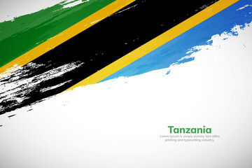 Brush painted grunge flag of Tanzania country. Hand drawn flag style of Tanzania. Creative brush stroke concept background