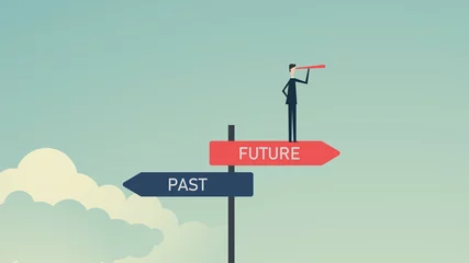Foto op Plexiglas past and future concept, Business alternative , past, and future. Businessmen confidently choose to move forward to the future © Nattapol_Sritongcom
