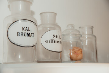 old pharmacy jars which used to be used for medicines - rose