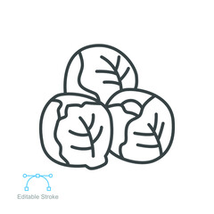 Brussels sprouts icon. Green Leaf vegetable. Cabbage nature food veggie, healthy diet vegetarian logo. Editable stroke outline style pictogram vector illustration design on white background. EPS 10