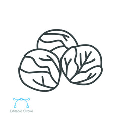 Brussels sprouts icon. Green Leaf vegetable. Cabbage nature food veggie, healthy diet vegetarian logo. Editable stroke outline style pictogram vector illustration design on white background. EPS 10