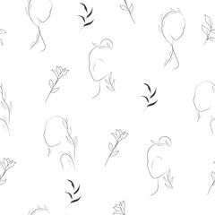 Seamless pattern with abstractions, plants, lines. Modern seamless pattern