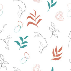 Fototapeta na wymiar Seamless pattern with abstractions, plants, lines. Modern seamless pattern