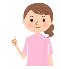 指差し確認をする看護師、ケーシーを来た女性のベクターイラスト