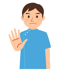 注意をする看護師、ケーシーを着た男性のベクターイラスト