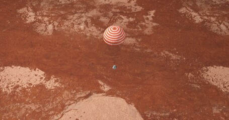 Spaceship landing on Mars with parachute - Powered by Adobe