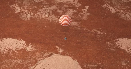 Fototapeten Spaceship landing on Mars with parachute © xyman