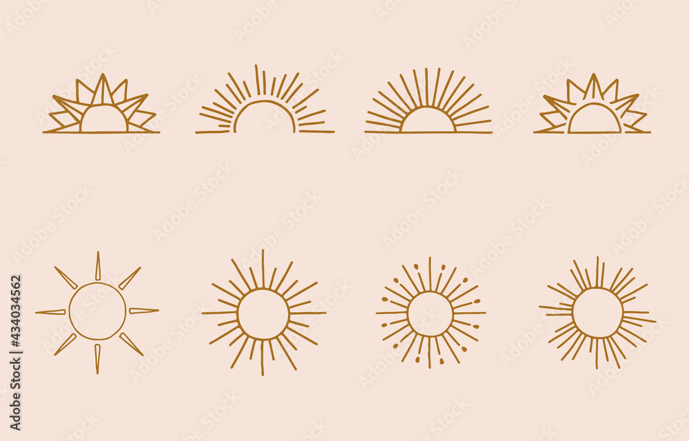 Wall mural collection of line design with sun.editable vector illustration for website, sticker, tattoo,icon