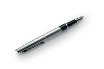 silver fountain pen and white background.