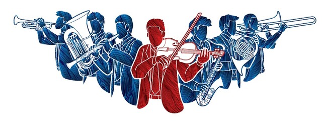 Group of Musician Orchestra Instrument Cartoon Graphic Vector © sila5775