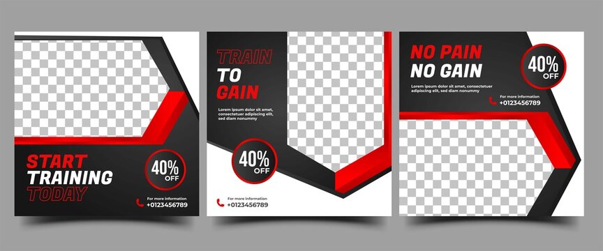 Social Media Post Template for Gym, Fitness, Sport, and Workout. Modern banner design with place for the photo.