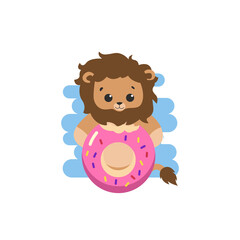 Obraz na płótnie Canvas Illustration vector graphic cute lion is eating a donuts
