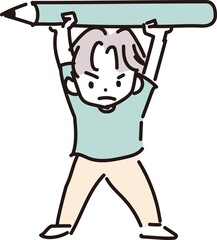 Obraz premium 鉛筆を持っている男の子勉強のイメージイラスト