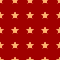 gouden ster op rood patroon als achtergrond. Rood naadloos patroon met mooie gouden sterren. Vector illustratie. Inpakpapier, textiel. vakantie achtergrond.