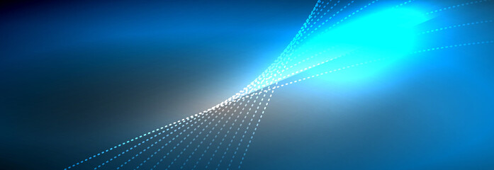 Neon shiny color background with light glowing wave line particles. Wallpaper background, design templates for business or technology presentations, internet posters or web brochure covers