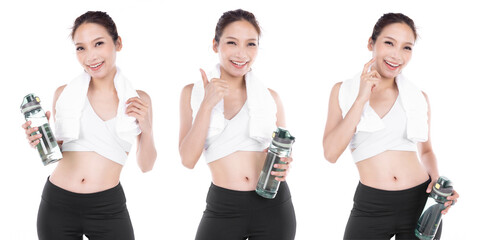 Young asian sporty woman with Water bottle isolate on white background .