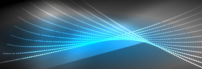 Neon shiny color background with light glowing wave line particles. Wallpaper background, design templates for business or technology presentations, internet posters or web brochure covers
