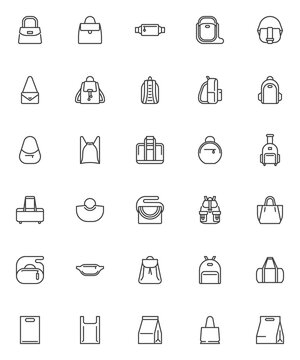 Bag and Backpack line icons set