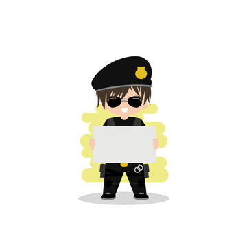 Cute Cops holding blank space, Vector illustration in a flat style