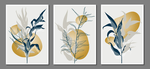 A set of modern universal botanical illustrations. Abstract design. Vector illustration.