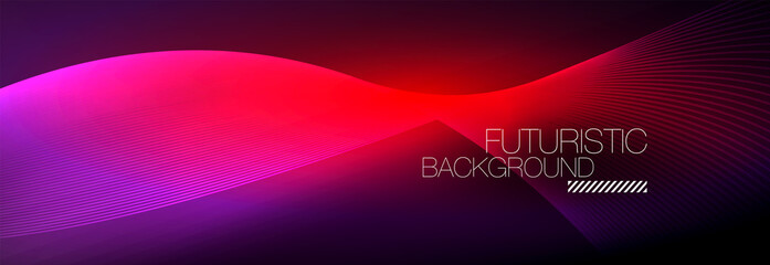Abstract neon glowing light in the dark with waves. Shiny magic energy and motion concept, vector abstract wallpaper background