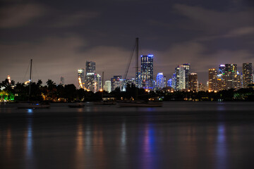 Panoramic view of Miami skyline and coastline.