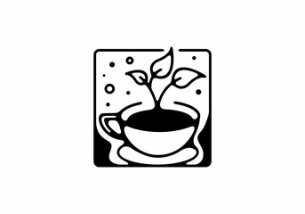 Coffee and plant line art illustration in square shape