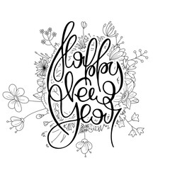 Hand lettering grunge card with flower background. Handcrafted doodle letters in retro style. Hand-drawn vintage typography