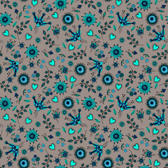 Seamless floral ornament in a hand-drawn style. Design for fabric, textile, wallpaper, packaging.	