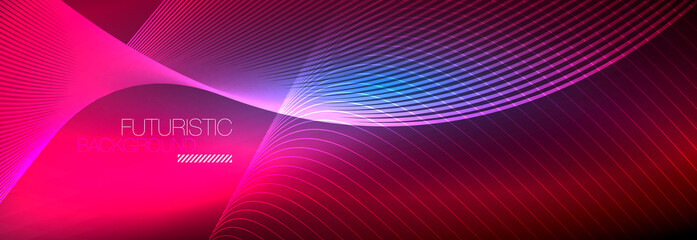 Abstract neon glowing light in the dark with waves. Shiny magic energy and motion concept, vector abstract wallpaper background