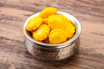 Marinated patissons in the bowl