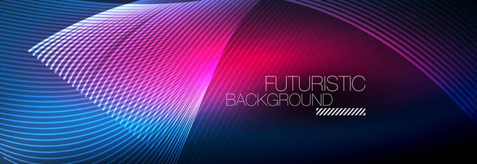 Abstract neon glowing light in the dark with waves. Shiny magic energy and motion concept, vector abstract wallpaper background