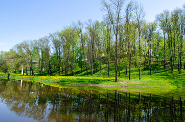 river in the city park and roads