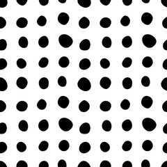 Spotty abstract vector seamless pattern. Random rings, dots, circles, spots, stains, bubbles, stones in row. Design for fabric, funny cute print. Repetitive graphic background and texture