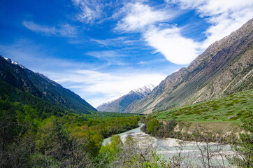 Panorama of a beautiful mountain landscape in the Elbrus region of Kabardino-Balkaria