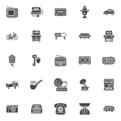 Retro items vector icons set
