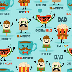 Seamless pattern background for Father's day with cute funny food characters.