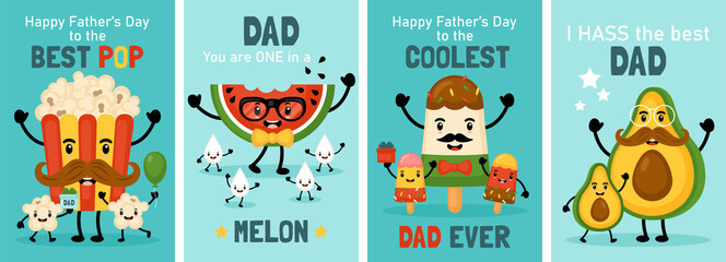Happy Father's day greeting card set with cute funny food.