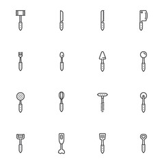 Kitchen cutlery line icons set
