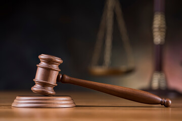 Law wooden gavel barrister, justice concept