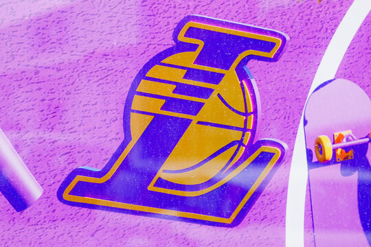 Los Angeles Lakers sign brand and text logo of professional basketball club in american league