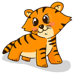 Ginger little kitten. Adorable tiger cub vector illustration. Tiger cute doodle hand drawn.