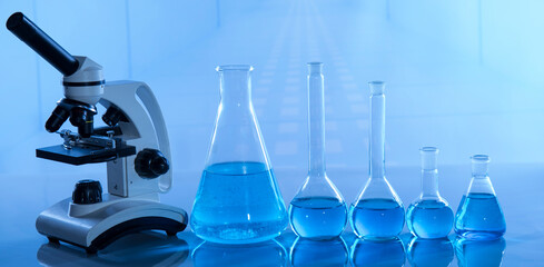 Scientific laboratory experimental glassware background