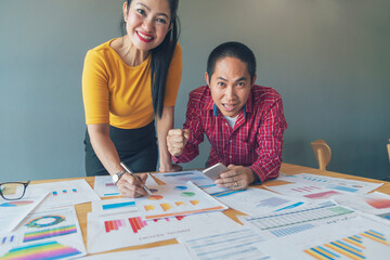 Business strategy team report chart, graph, infographic data analyze financial report plan. Hands...