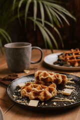 Belgian waffles with ice cream and coffee12